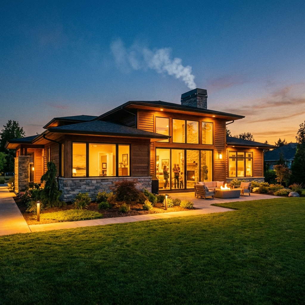 Modern Suburban Home at Dusk